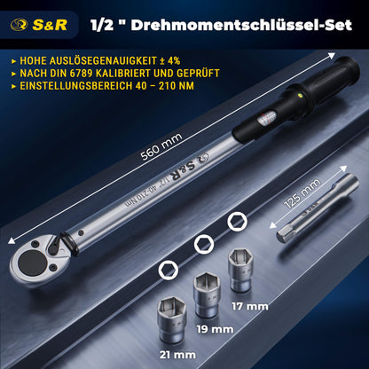 S&R Drehmomentschlüssel Set 40-210 Nm - 1/2 Zoll Antrieb