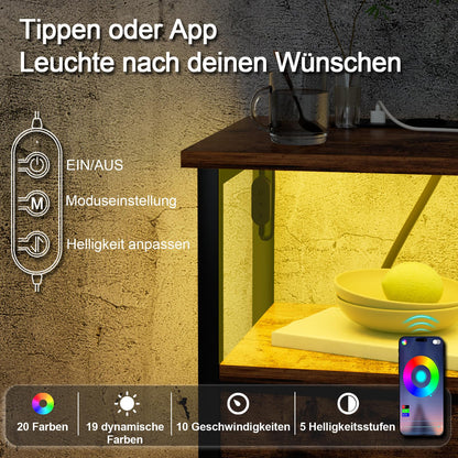 AMHANCIBLE Nachttisch mit LED, Ladestation und 2 Stoffschubladen