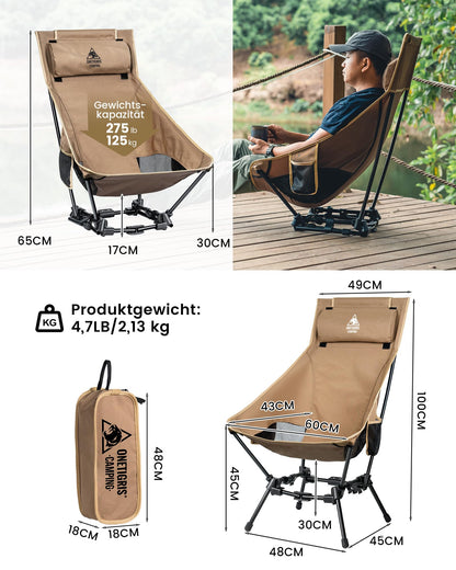 OneTigris Dragonhide Campingstuhl faltbar, Hochlehner, Kojote Braun