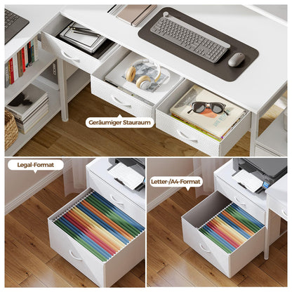 Seventable Eckschreibtisch L-Form mit LED & Steckdose – Weiss