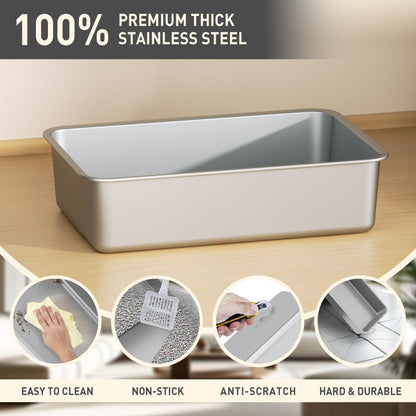 Citylife Katzenklo XL Edelstahl mit Deckel – Dunkelgrau