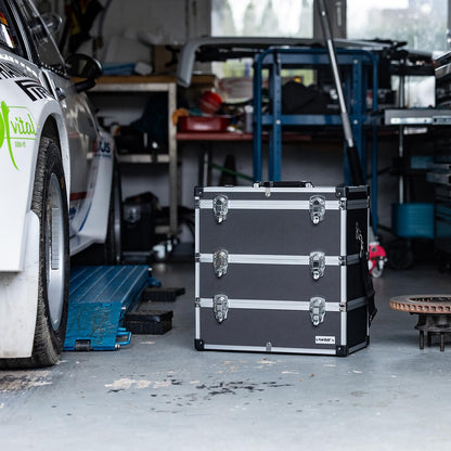 HMF 14661-02 Alu Werkzeugkoffer leer – Schwarz, 3 Etagen