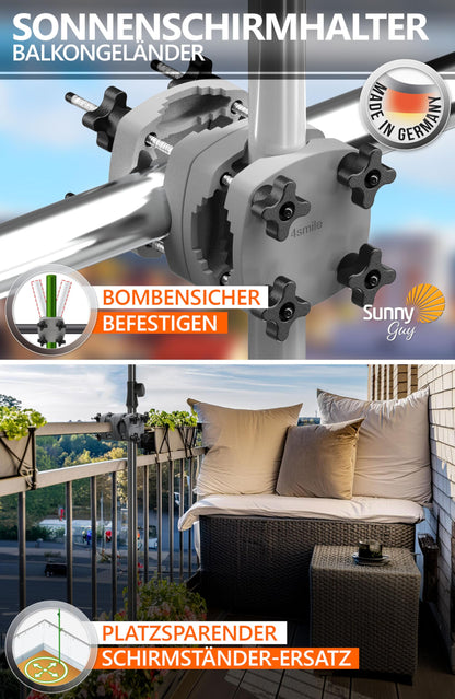 4smile SunnyShade Balkon-Sonnenschirm 3-in-1 Set Anthrazit UPF 50+