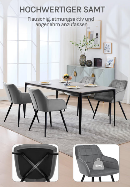 WOLTU Esszimmerstuhl 1er Set, Samt Dunkelgrau mit Armlehnen