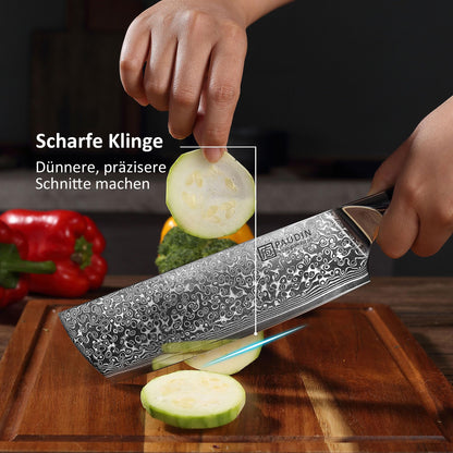 PAUDIN Damastmesser Set Küchenmesser – 3-teilig VG10 Damaststahl