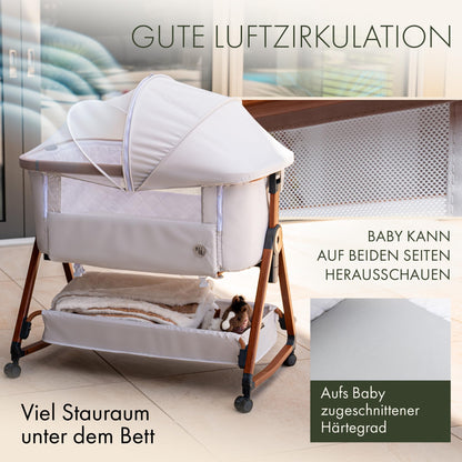 KUNU Baby-Beistellbett 2.0 – Höhenverstellbar mit Wiege & Rollen