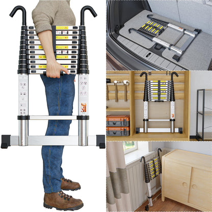 SIMPDIY Teleskopleiter 4,1 m, Aluleiter ausziehbar mit Stabilisator