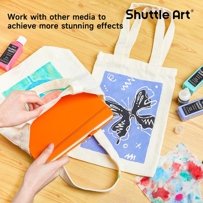 Shuttle Art Textilfarben Set, 30 waschfeste Stoffmalfarben mit Pinseln