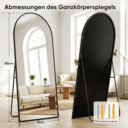 Antok Ganzkörperspiegel 180x68 cm, gewölbter Standspiegel, schwarz