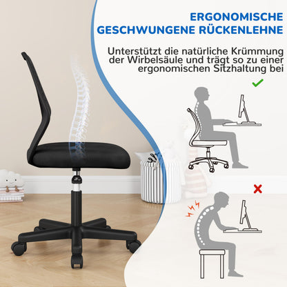 Yaheetech Bürostuhl ohne Armlehnen höhenverstellbar Schwarz