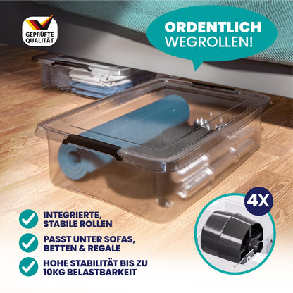 Deuba® RB60 Aufbewahrungsboxen - 6x 30l transparent mit Rollen