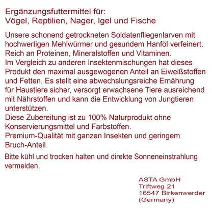 ZooMenu 10kg (5+5) Hermetia - Schwarze Soldatenfliegenlarven getrocknetes Naturfutter für Vögel, Reptilien und Teichfische