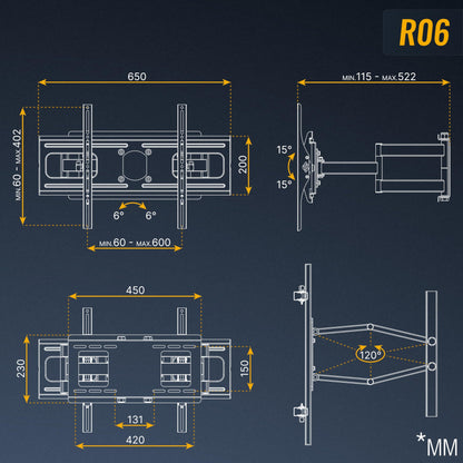 RICOO TV Wandhalterung R06 Schwenkbar 40-75 Zoll - Neigbar