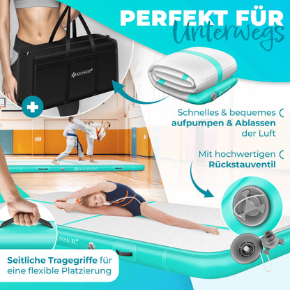 KESSER Airtrack Turnmatte aufblasbar, Mint Grün, 400 x 100 x 10 cm