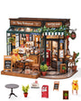 Rolife Tipsy Restaurant DIY Miniaturhaus Bausatz aus Holz, Bistro-Szene mit Küchenelementen und Teddybär