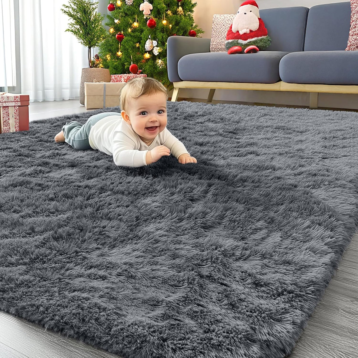 Homaxy Hochflor Teppich waschbar rutschfest 160 x 220 cm Dunkelgrau, rechteckig, 3,5 cm hoher Flor