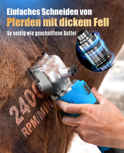 oneisall Pferdeschermaschine kabellos mit 2 Akkus, 2400 U/min, blau