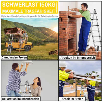 STANEW 5M Alu Teleskop-Klappleiter Multifunktionsleiter – Silber