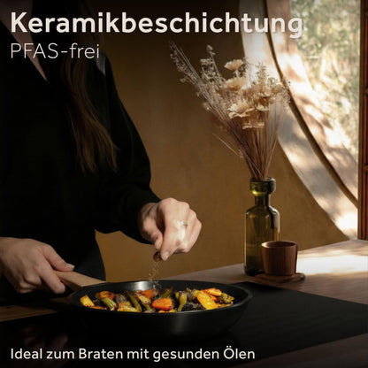 ZWIEGER Keramik Pfannenset ohne PTFE und PFOA – Pfannen PFAS frei, Aluguss, für alle Herdarten (inklusive Induktion) geeignet - Keramikbeschichtung, 28 cm, 24 cm und 20 cm