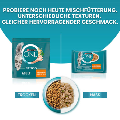 PURINA ONE BIFENSIS Senior 7+ Trockenkatzenfutter Huhn, 6 x 1,4 kg