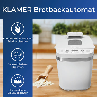 KLAMER Brotbackautomat für Brot & Teig, 14 Programme – Weiss