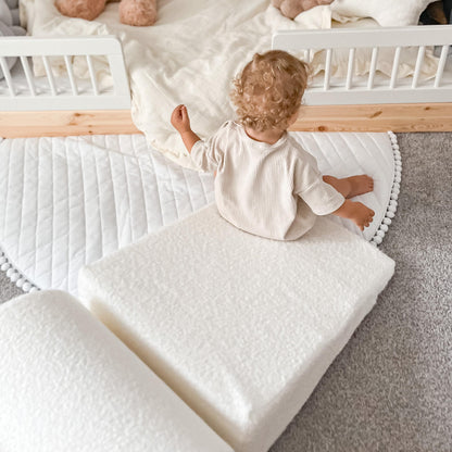 MEOWBABY 4-Elemente Weichschaum Kletterset – Weiss Boucle 195x45cm