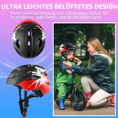 RaMokey Kinder-Fahrradhelm mit LED-Rücklicht 50-56 cm, schwarz-rot