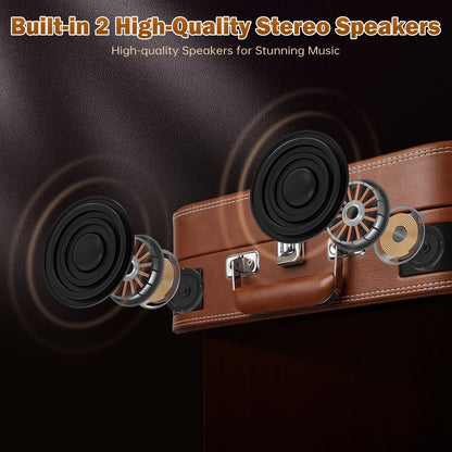 Retro Plattenspieler mit Bluetooth, Lautsprecher & Tragekoffer – Braun