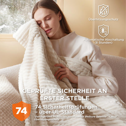 BEDSURE Heizdecke mit Abschaltautomatik 130x180cm - Gestreift Natur