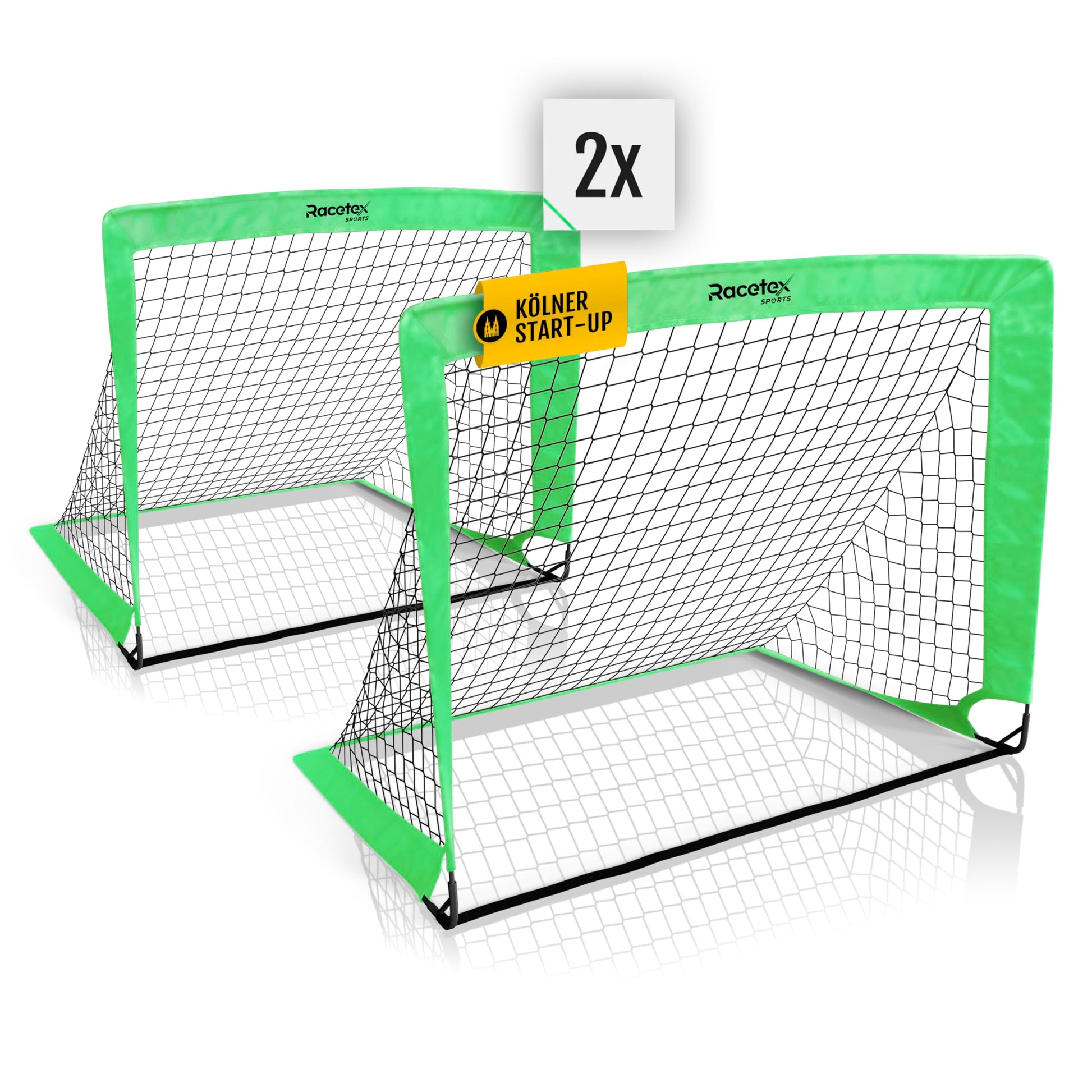 Racetex Fussballtor Set für Kinder, 2 Tore mit Tragetasche, Neongrün, faltbar mit Glasfaserstangen