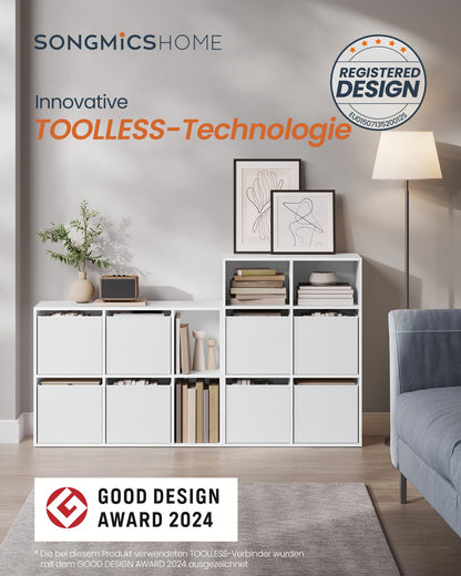 SONGMICS HOME Bücherregal LBC196W01 – Werkzeuglos, 4 Schubladen, Weiss