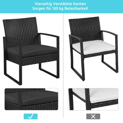 Yaheetech Balkonmöbel Set 3-teilig, Polyrattan Sitzgruppe Schwarz