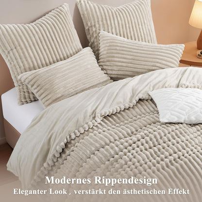 RUIKASI Teddy Fleece Winter Bettwäsche Set – 200x220 Beige