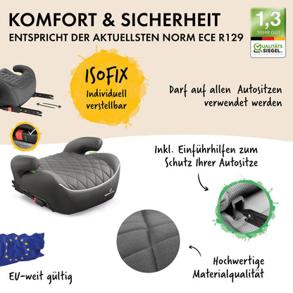 WALSER Andy ISOFIX Kinder Sitzerhöhung Auto 125-150 cm Grau