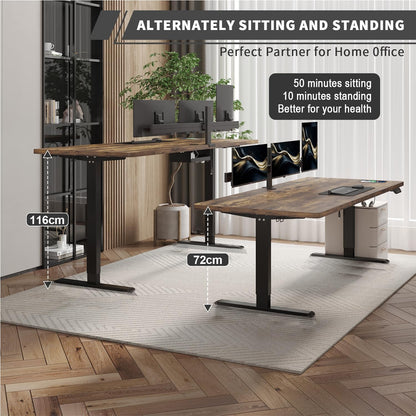 JUMMICO Elektrischer Steh-Sitz Tisch 140x70 cm – Vintage-Braun