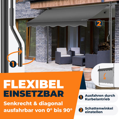 KESSER Klemmmarkise mit Handkurbel, Balkonmarkise ohne Bohren, 350 cm