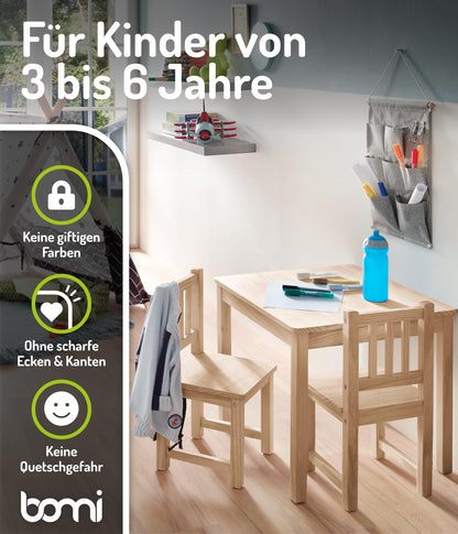Bomi Amy Kindertisch 2 Stühle – Naturholz Set