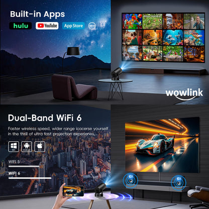 Wowlink W210 Mini Beamer tragbar mit WiFi 6 und Bluetooth, Schwarz