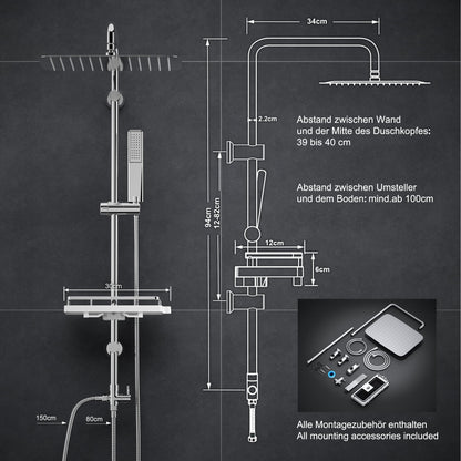 Görbach Duschsystem Regendusche mit Ablage Chrom 35x25cm