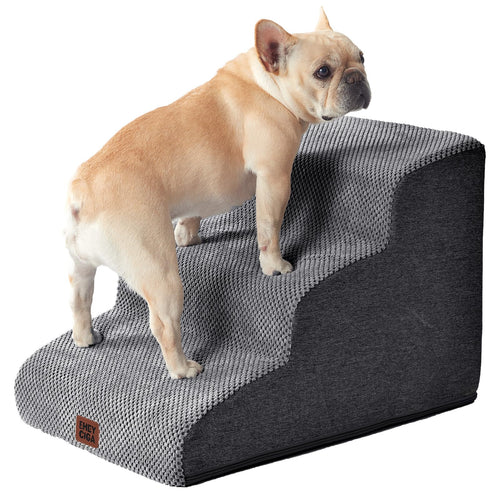 EHEYCIGA Hundetreppe für kleine Hunde, 3 Stufen, 40 cm, Grau – Schaumstofftreppe mit Fleece-Bezug für Sofa und Bett