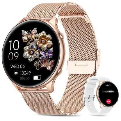 Miecgth S51 Smartwatch Damen in Rosa Gold mit rundem 1,39-Zoll-Touchscreen und Metallarmband