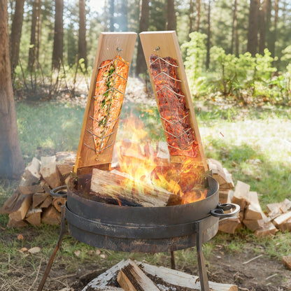 onlyfire Flammlachsbrett 2er Set aus Zedernholz, Edelstahl-Halterung