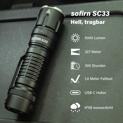 Sofirn SC33 LED Taschenlampe, 5200 Lumen, USB-C, wiederaufladbar