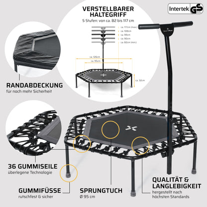 SportPlus Fitness Trampolin für Zuhause – Mit Haltestange