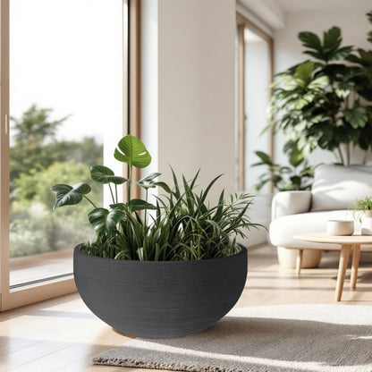 Spetebo XXL Pflanzschale Kunststoff rund 58 cm anthrazit wetterfest