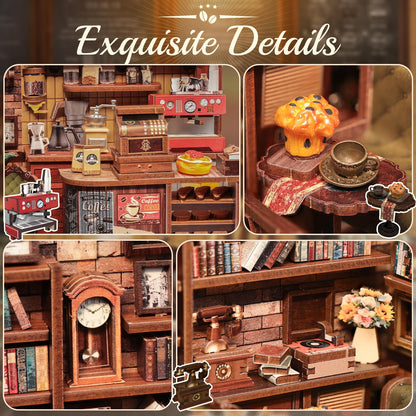 CUTEBEE Book Nook Kit Corner Coffee Shop – 3D Holzpuzzle mit LED