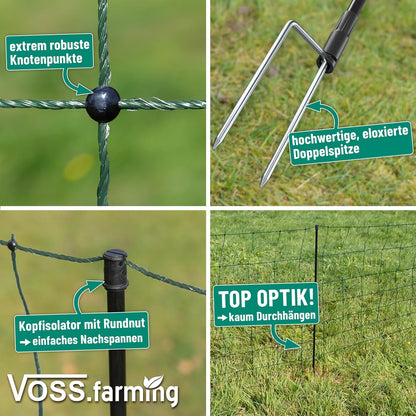 VOSS.farming farmNET+ Schafnetz 25m, 90cm, Elektrozaun-Netz grün