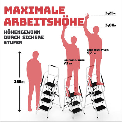 Sicherheitsleiter 3-Stufen klappbar mit Handlauf, Weiss – TÜV geprüft