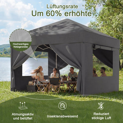 Devoko Faltpavillon 3x3 m wasserdicht mit Seitenwänden, dunkelgrau
