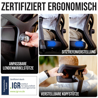 ELITESEATS ergonomischer Bürostuhl Drehstuhl – 150 kg belastbar